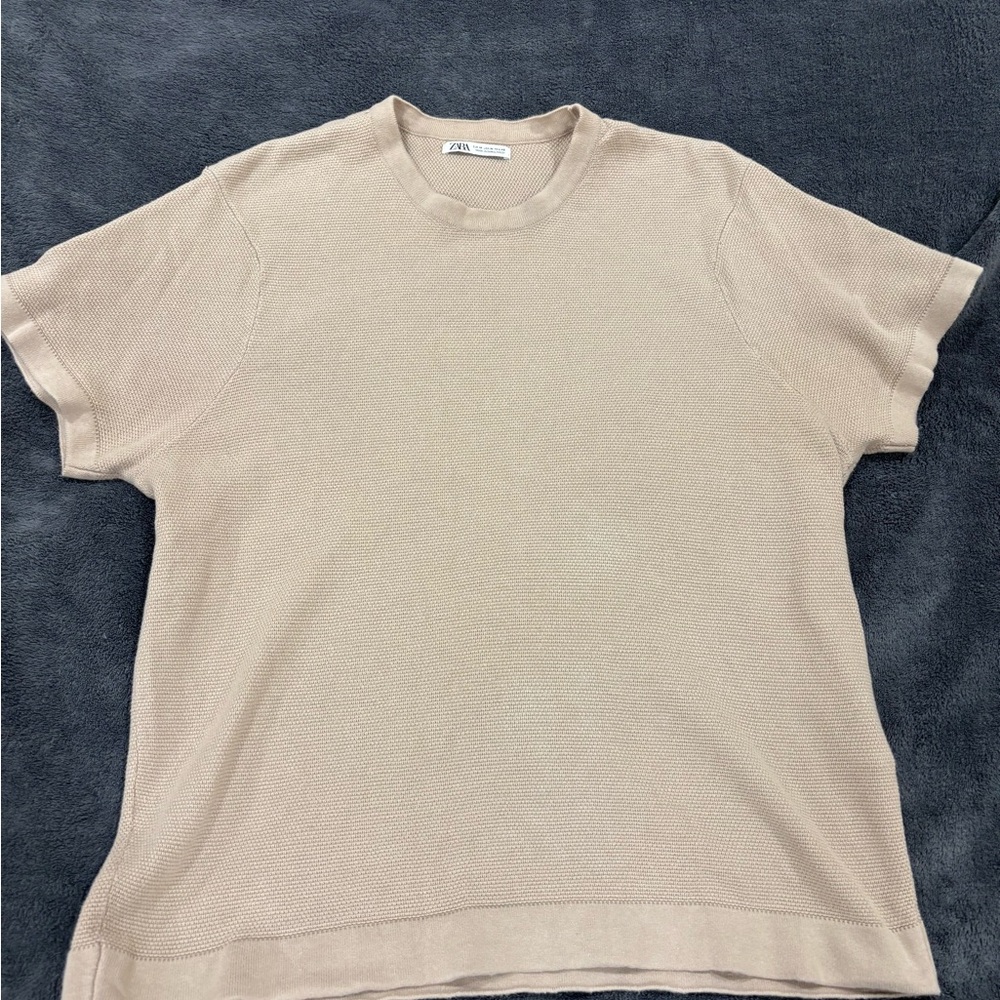 Zara Beige Short Sleeve Knit Top
